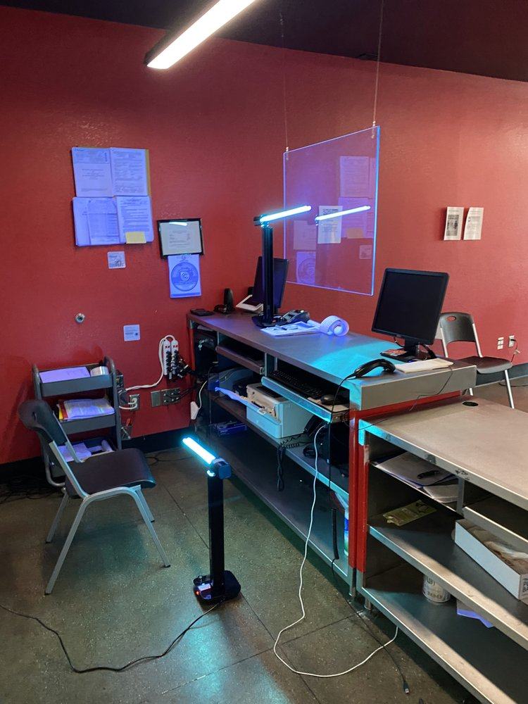 UVC light disinfecting an office